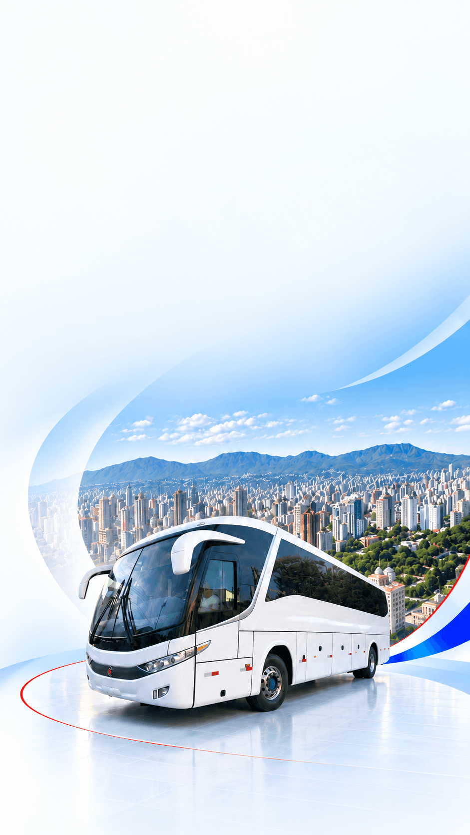 Ônibus da Quality+ diante de uma grande capital brasileira